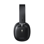 Black over-ear headphones with 'baseus' branding on a white background
