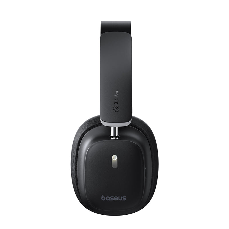 Black over-ear headphones with 'baseus' branding on a white background