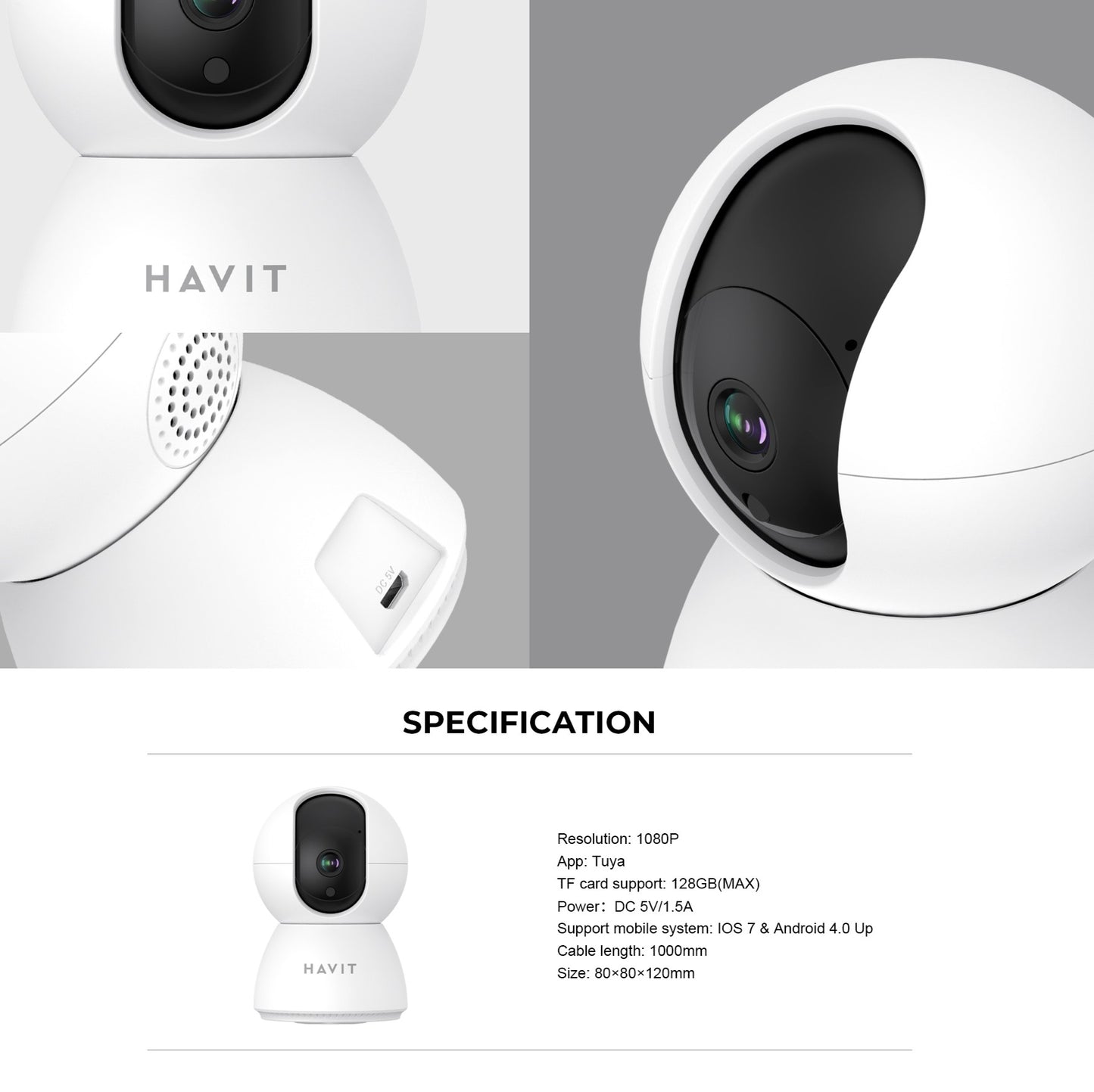 HAVIT IPC20 2MP Smart Pan/Tilt 360 Night Vision IP Camera