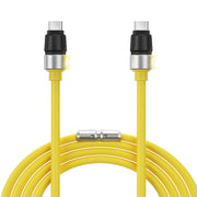 Sharge Phantom USB‑C to USB‑C Cable (240W PD 3.1, 1.2m Silicone, LED Indicator) Yellow cable with silver and black connectors on a white background