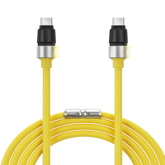 Sharge Phantom USB‑C to USB‑C Cable (240W PD 3.1, 1.2m Silicone, LED Indicator) Yellow cable with silver and black connectors on a white background