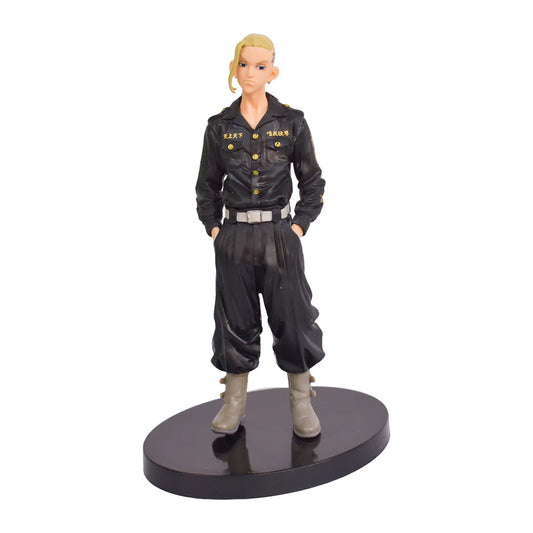 Figure in black uniform with gold buttons on a white background