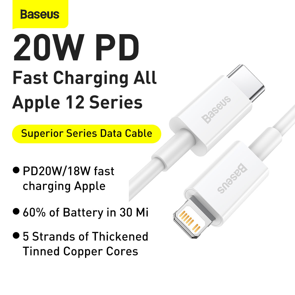Baseus Superior Series Fast Charging Data Cable Type C to iOS PD 20W 1.5M White