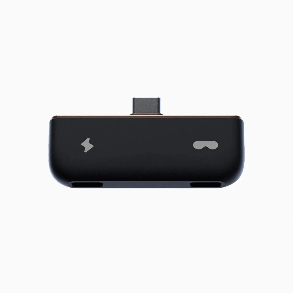 Rokid Hub USB‑C Adapter (Pass‑Through Charging, Switch Dock Mode, Dual USB‑C Out) Black USB-C adapter on a white background