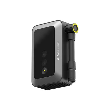 HOTO Air Pump Pocket, Black and gray device with a yellow accent on a white background
