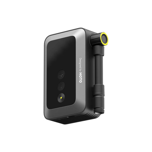 HOTO Air Pump Pocket, Black and gray device with a yellow accent on a white background