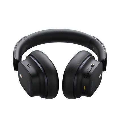 Black over-ear headphones on a white background
