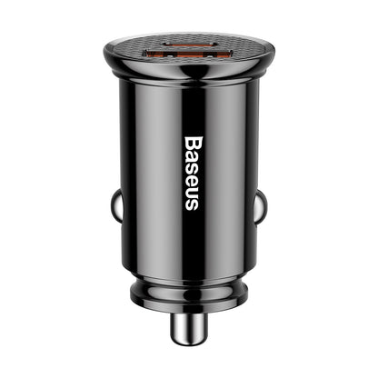 Baseus Circular Plastic Series 30W USB and Type C 30W PPS Car Charger Black