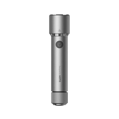 HOTO Flashlight Tactics 2300, Silver flashlight with brand logo on a white background