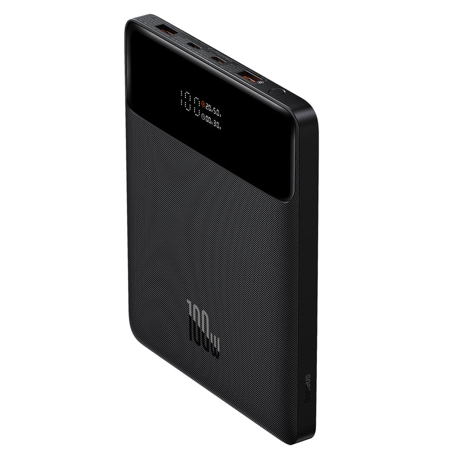 Baseus Blade Digital Display Quick Charge Power Bank 20000mAh 100W Black power bank with digital display on a white background