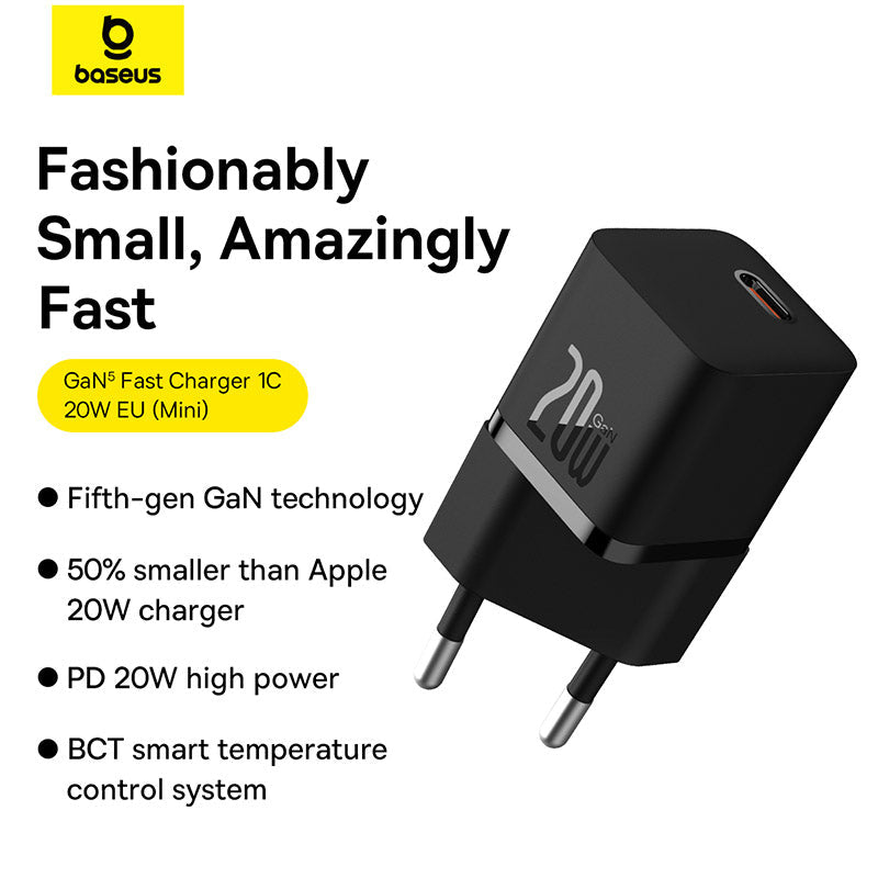 Baseus GaN5 Mini 20W USB-C PD Fast Charger + Type-C Cable