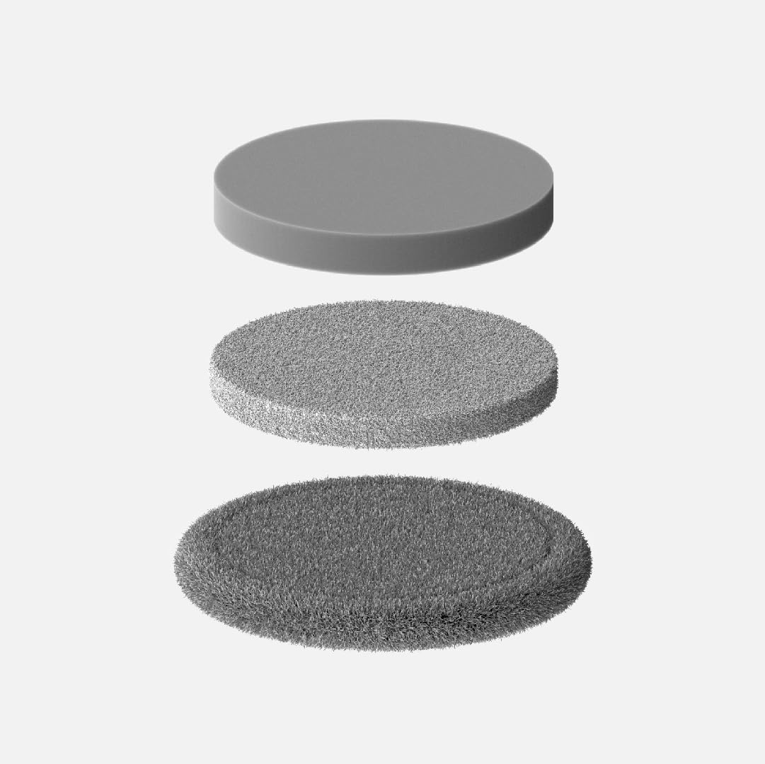 HOTO Replacement Pads for Electric Spin Scrubber, Three gray circular pads of different textures on a white background