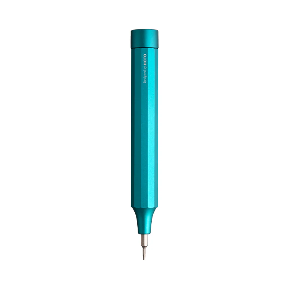 Turquoise-colored pen on a white background