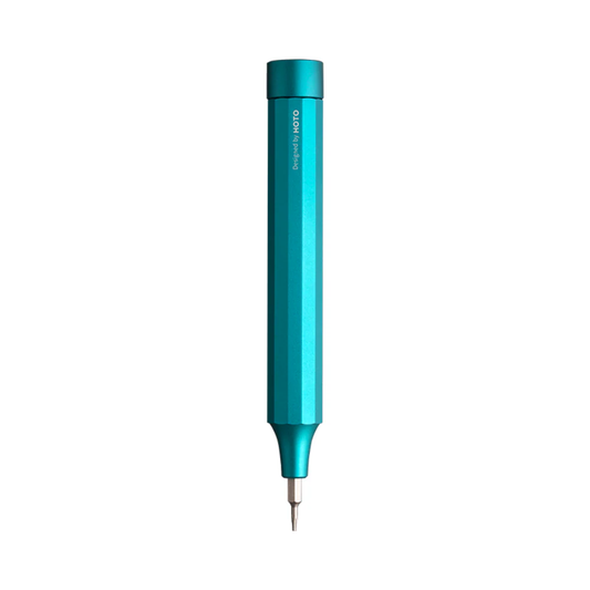 Turquoise-colored pen on a white background