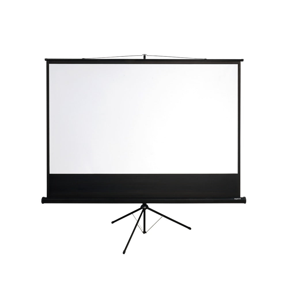 HAVIT PS100 100-Inch 4K Projector Screen Portable Anti-Glare, black tripod stand against a white background