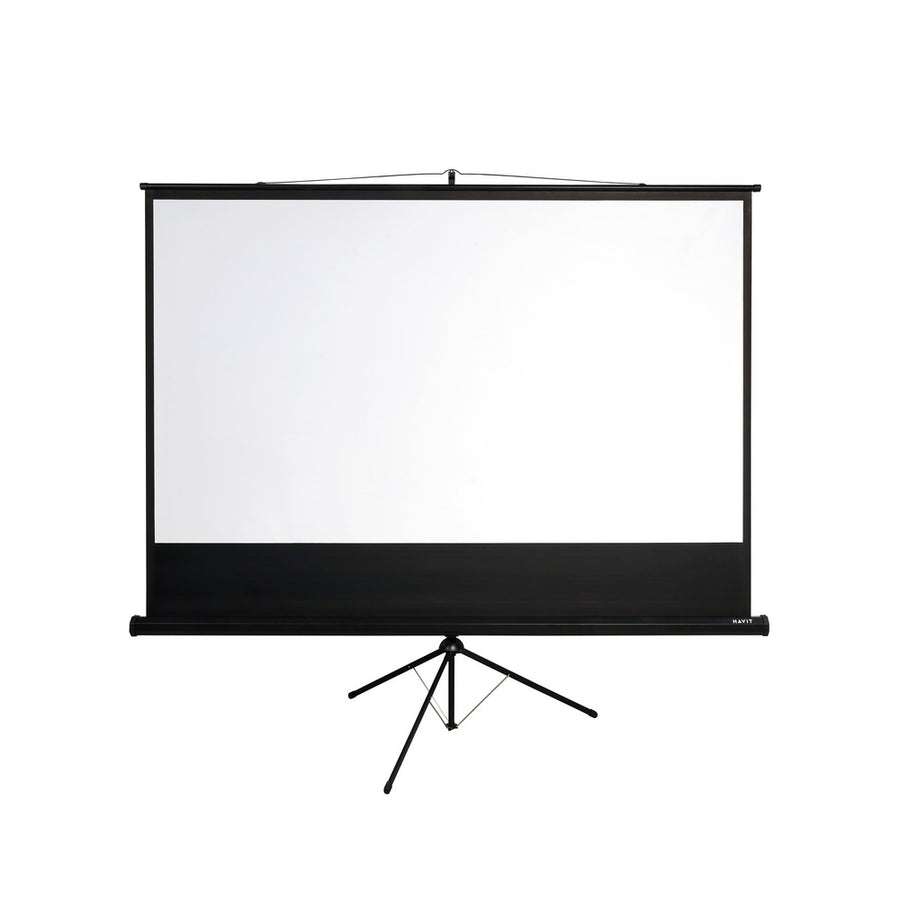 HAVIT PS100 100-Inch 4K Projector Screen Portable Anti-Glare, black tripod stand against a white background