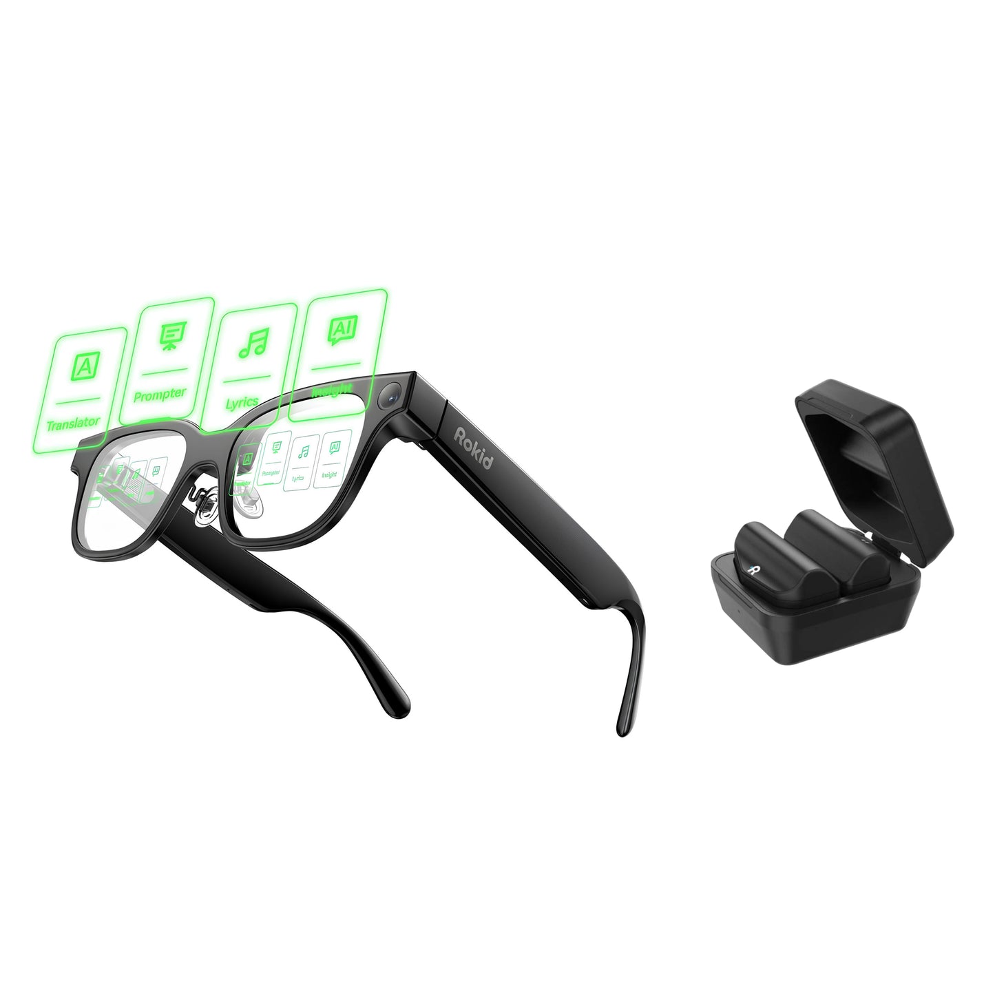 Rokid AI Glasses Power Capsule Bundle 4K, AI Assist, 6 Full Chargers, Disp