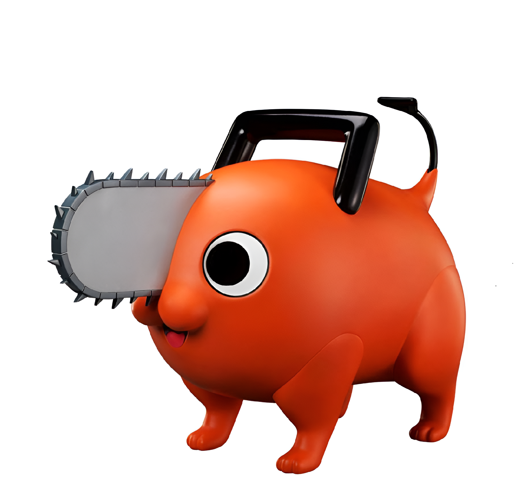 Orange cartoon-like creature with a chainsaw on a white background