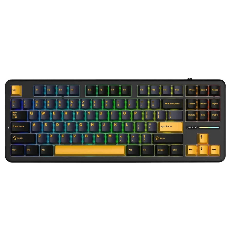 Mechanical keyboard with RGB lighting on a white background