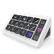 Gadget Time Stream Dock 15‑Key LCD Controller (Side Info Screen, USB‑C) White electronic device with black and colorful buttons on a white background