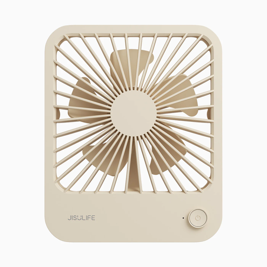 Jisulife Life1 Foldable Table Fan 2000mAh Portable USB-C Beige portable fan with 'JISULIFE' branding on a white background