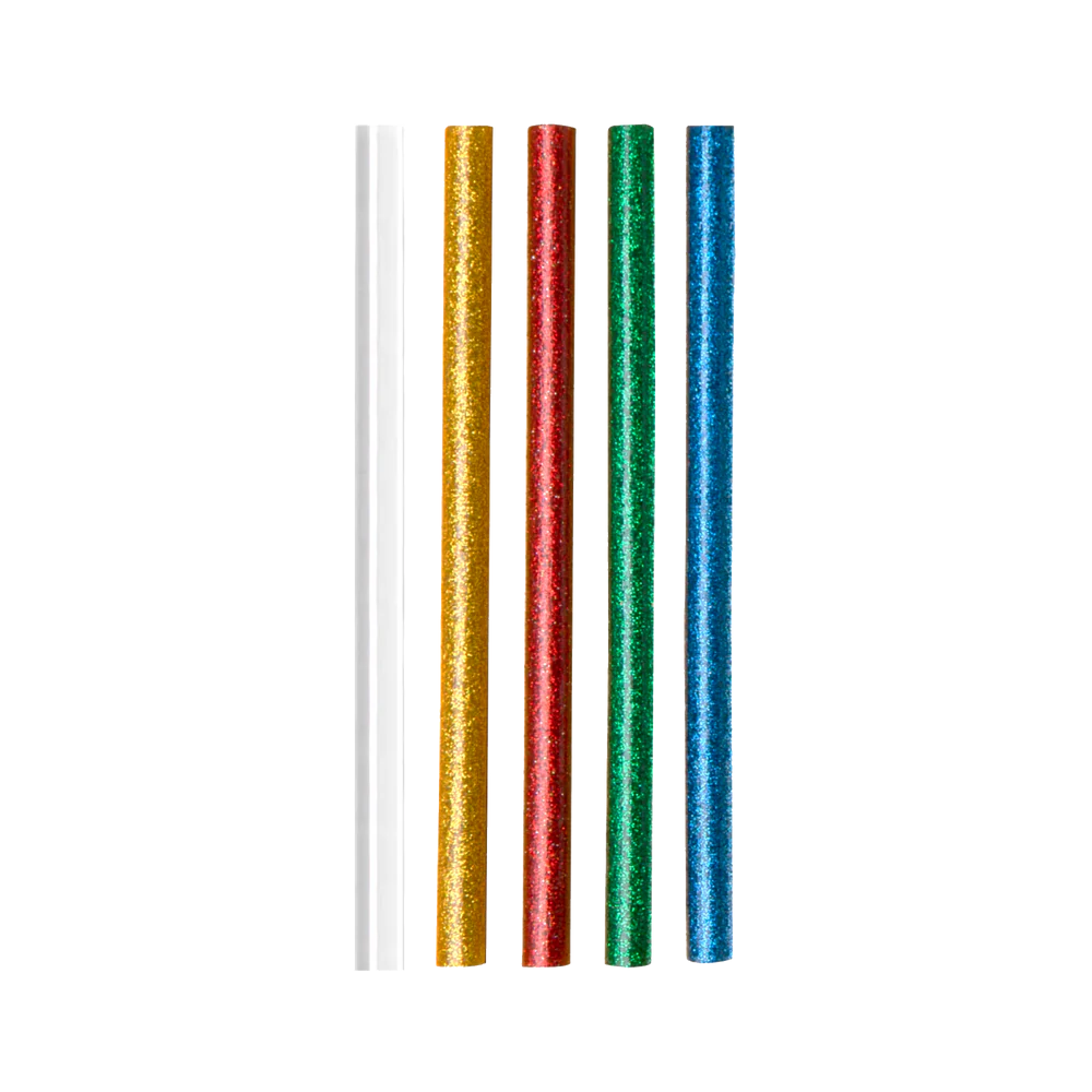 HOTO Hot Melt Glue Sticks, Set of colorful metallic straws on a white background