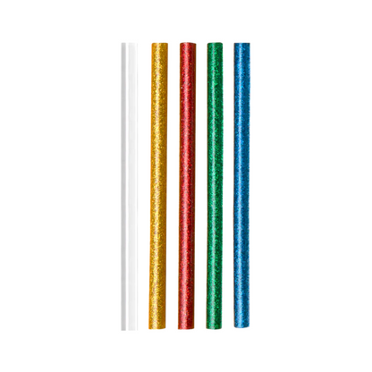 HOTO Hot Melt Glue Sticks, Set of colorful metallic straws on a white background