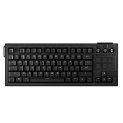 Black mechanical keyboard with additional buttons on a white background