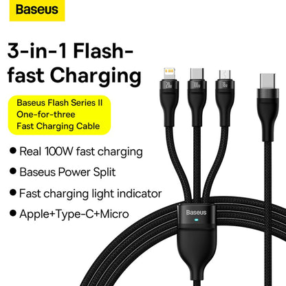 Baseus Flash Series Ⅱ 100W One-for-three Fast Charging Cable Type-C to M+L+C