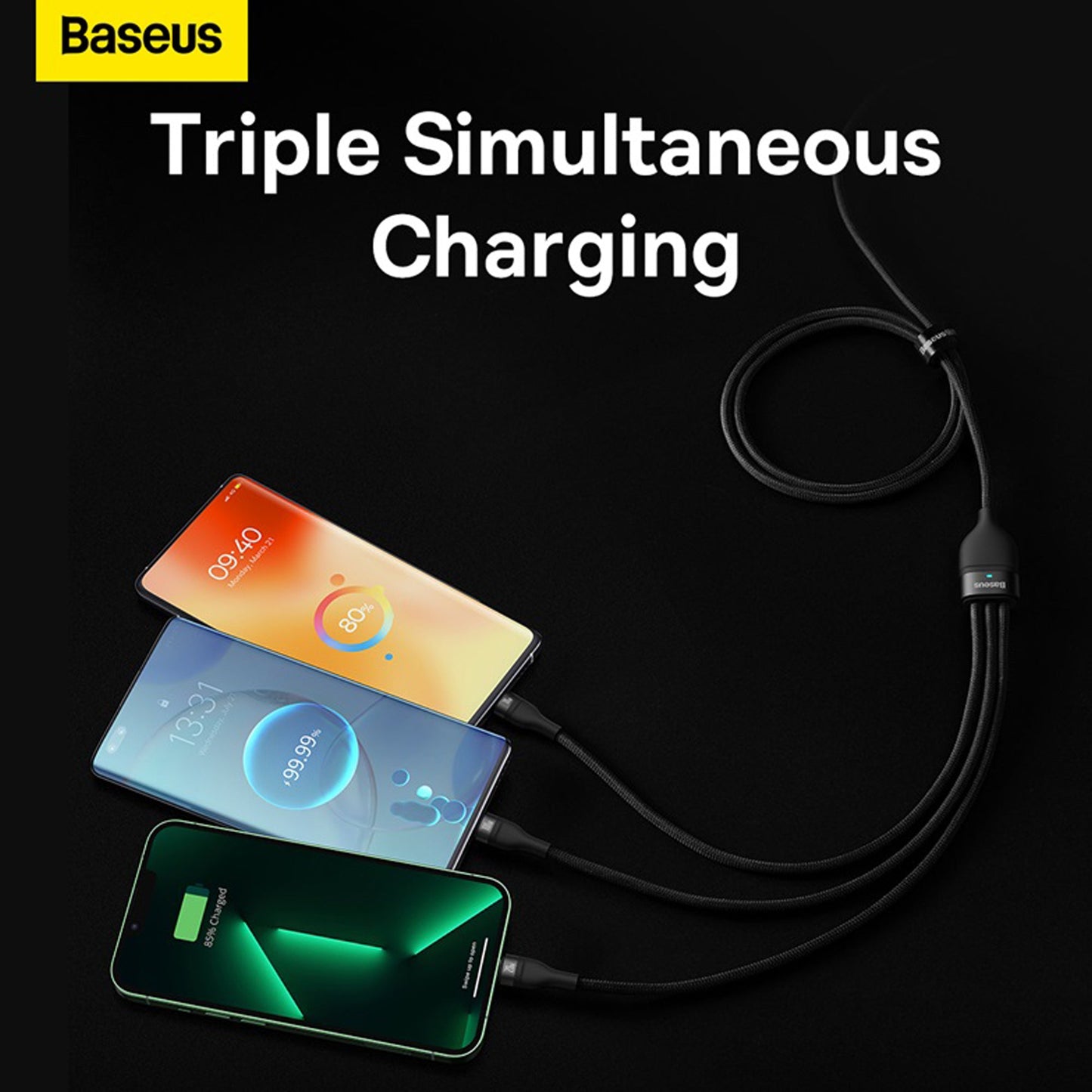 Baseus Flash Series Ⅱ 100W One-for-three Fast Charging Cable Type-C to M+L+C