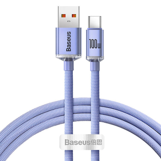 Baseus Crystal Shine Series Fast Charging Data Cable USB to Type-C 100W 1.2m Purple On White Background