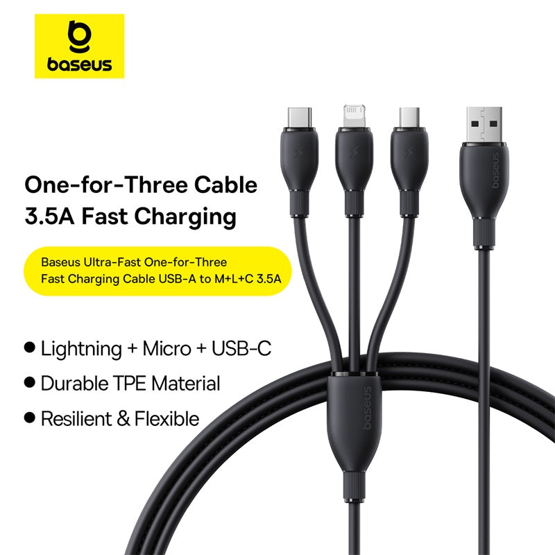 Ultra-Fast 1-for-3 Cable USB to M+L+C 3.5A 5