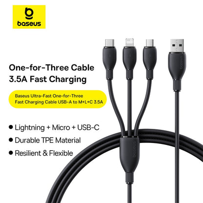 Ultra-Fast 1-for-3 Cable USB to M+L+C 3.5A 5