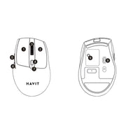Diagram of a Havit mouse with labeled buttons on a white background