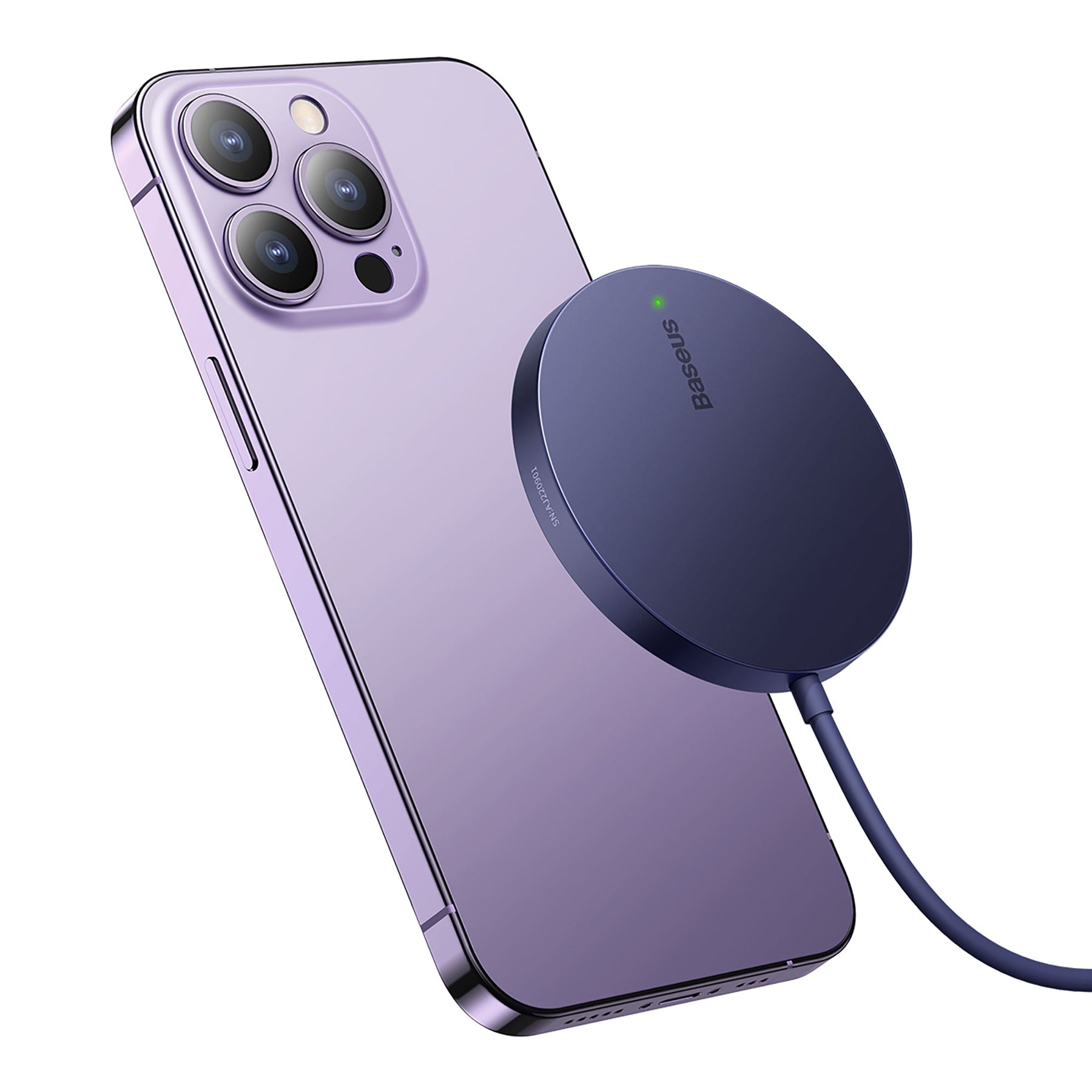 Baseus Simple Mini3 15W Magnetic Wireless Charger purple background white