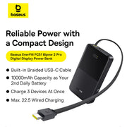 Baseus power bank with USB-C cable on a white background