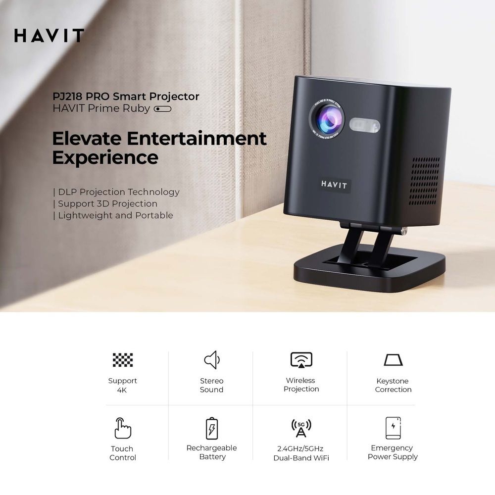 HAVIT PJ218-PRO 1080P Smart Projector WiFi 2000 Lumens Portable