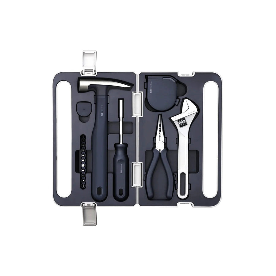 HOTO Household Tool Kit Multipurpose Set of tools in a black case on a white background