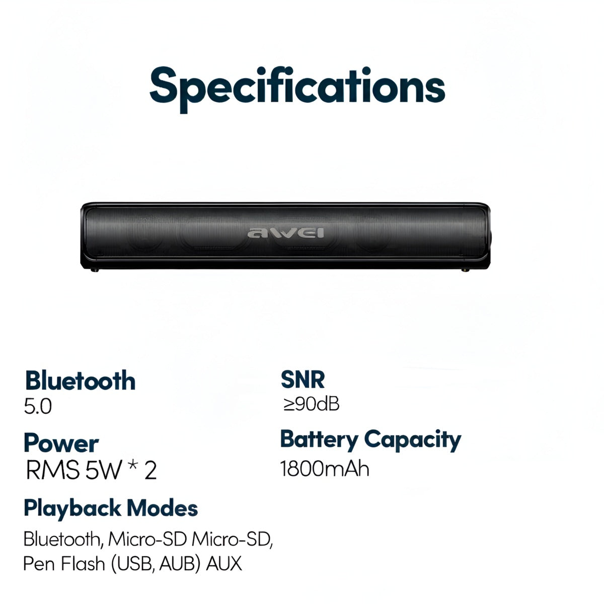 Awei Y333 10W Bluetooth Speaker with Subwoofer (TF & USB Playback, 1800mAh)