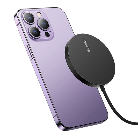 Baseus Simple Mini3 15W Magnetic Wireless Charger black background white