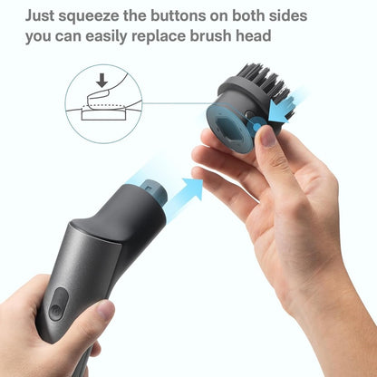 HOTO Replacement Brushes for Electric Spin Scrubber, Hand holding a grooming tool with brush head replacement instructions on a white background