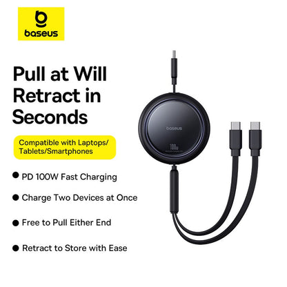 Baseus charging cable with retractable design on a white background