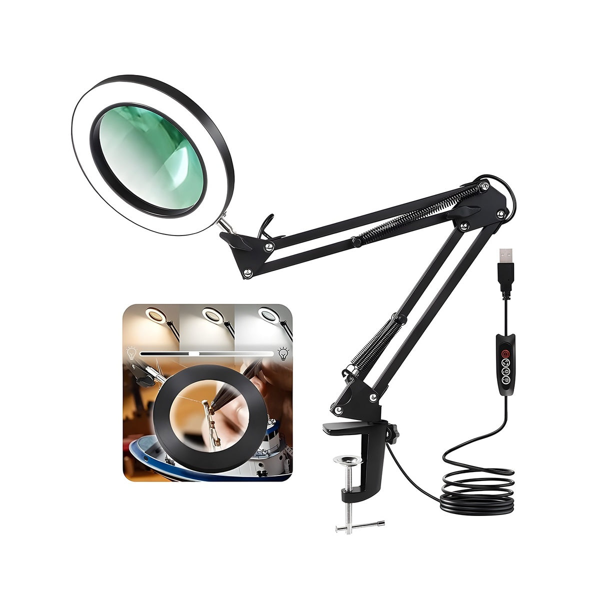 Magnifying glass with adjustable arm on a white background