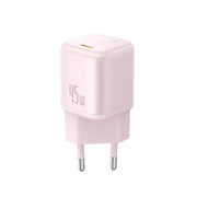 The Baseus PicoGo GaN Fast Charger 1C 45W EU Baby Pink With Type-C port on White Background