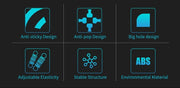 Set of icons representing different design features on a black background