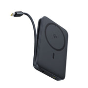 Baseus PicoGo Qi2 Power Bank with Built-in USB-C Cable 10000mAh 27W Front view Cosmic Black on white background