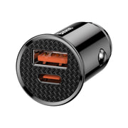 Baseus Circular Plastic Series 30W USB and Type C 30W PPS Car Charger Black