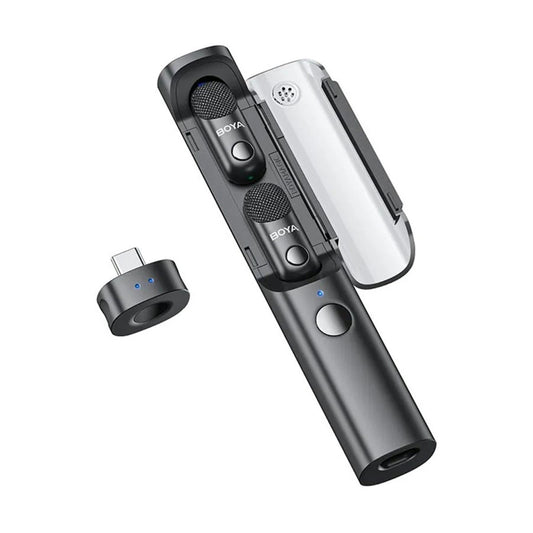 BOYA Magic 4‑in‑1 Wireless Microphone System (AI Noise Cancellation, 48 kHz/24‑bit, 30 h Battery) BOYA BY-M1 microphone and receiver on a white background
