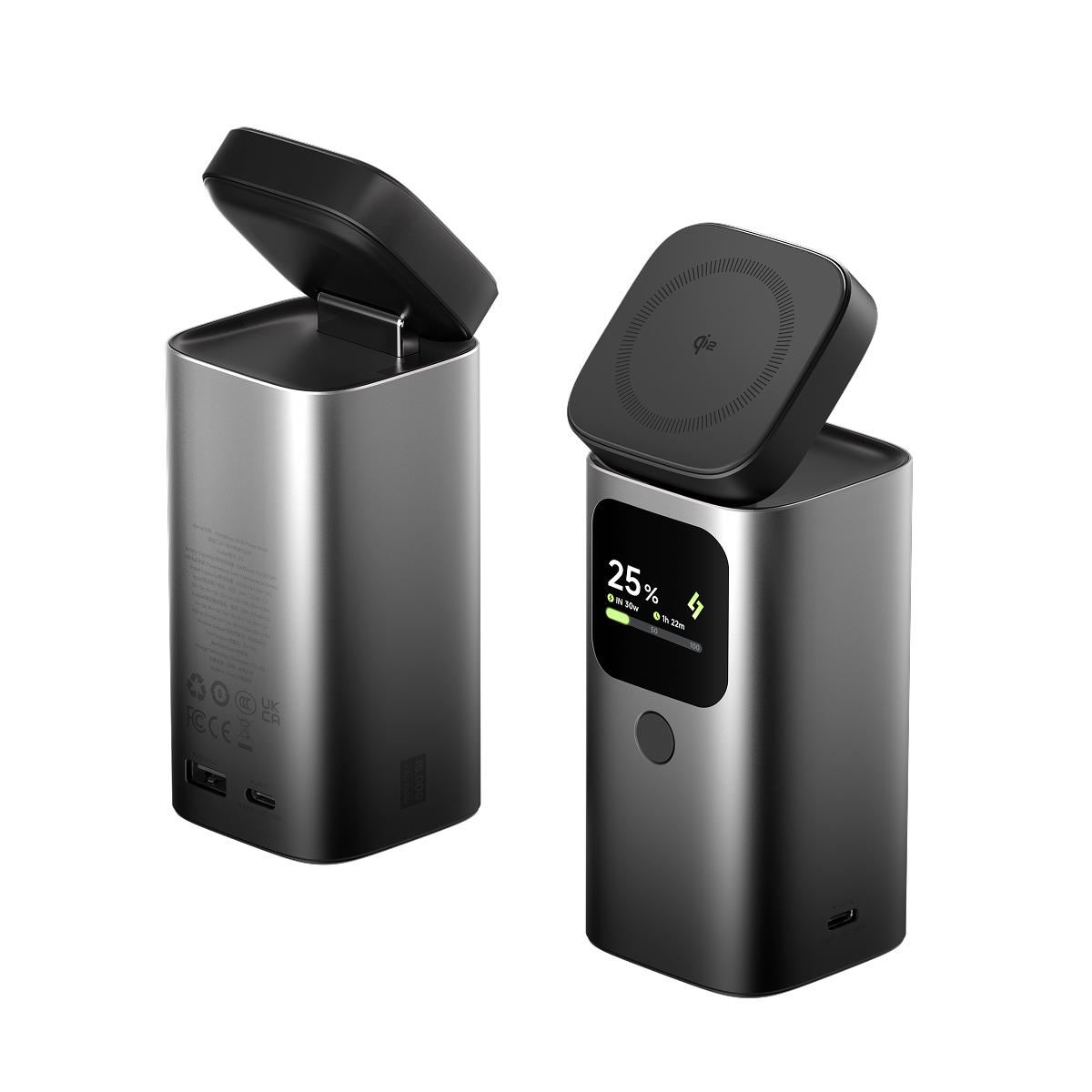 Sharge StandMag 15000 Power Bank (100W USB‑C, Qi2 MagSafe 15W, 15000mAh)
