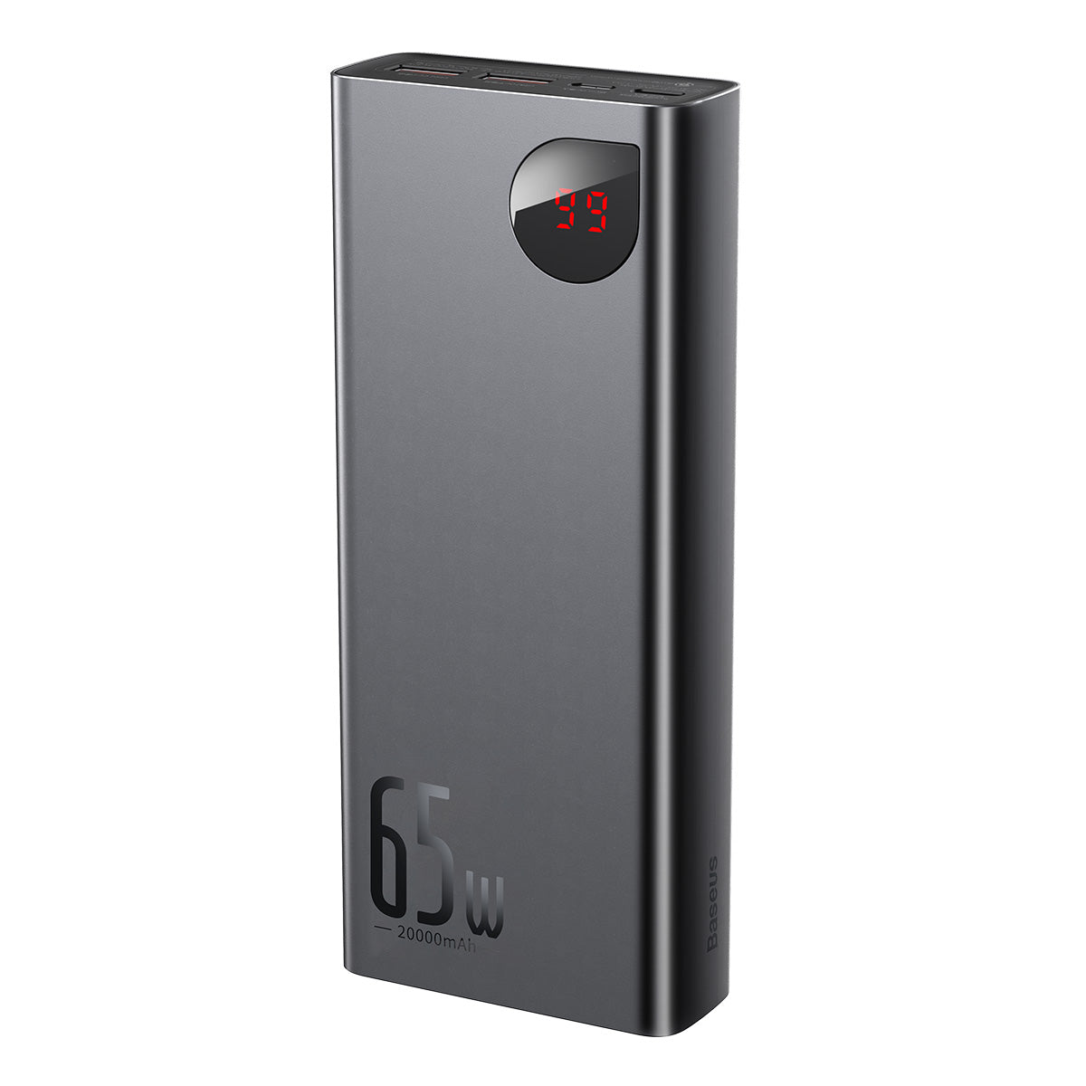 Baseus Adaman Series Laptop Power Bank 65W 20000mAh Silver power bank with digital display on a white background